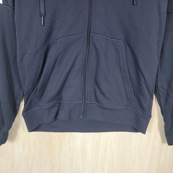 Adidas Blue 3 Stripe Full Zip French Terry Hoodie Jacket Sweater Size Medium - Picture 6 of 10